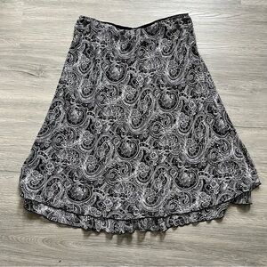 Black and White Paisley Sheer Layered Midi Skirt